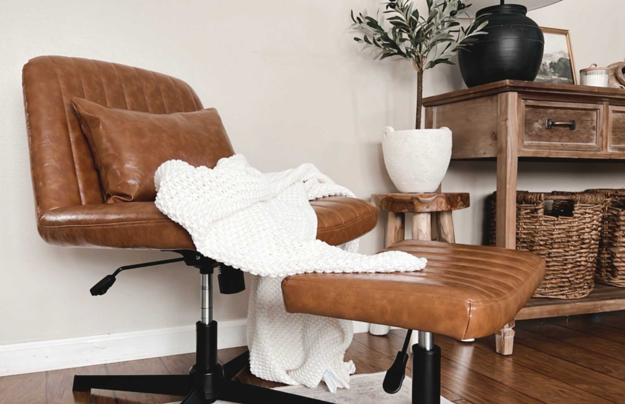 Where to Buy MidCentury Swivel Leather Chair with Ottoman