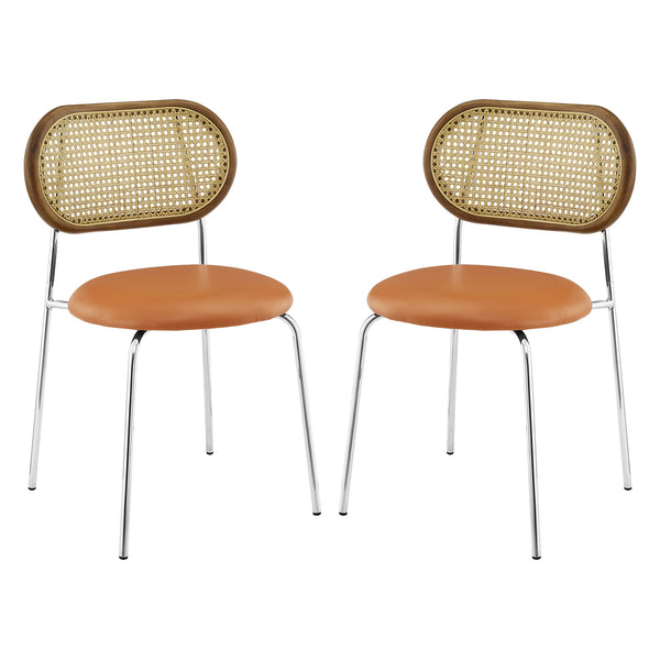 Art Rattan&Oak Dining Chairs with Metal Legs