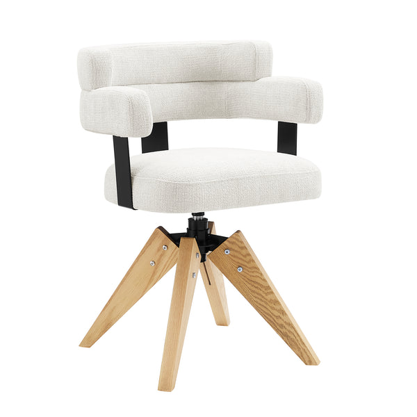 Art Leon Mid Century Modern Swivel Desk Chair, Oak Wood Legs, Fabric Upholstery, No Wheels