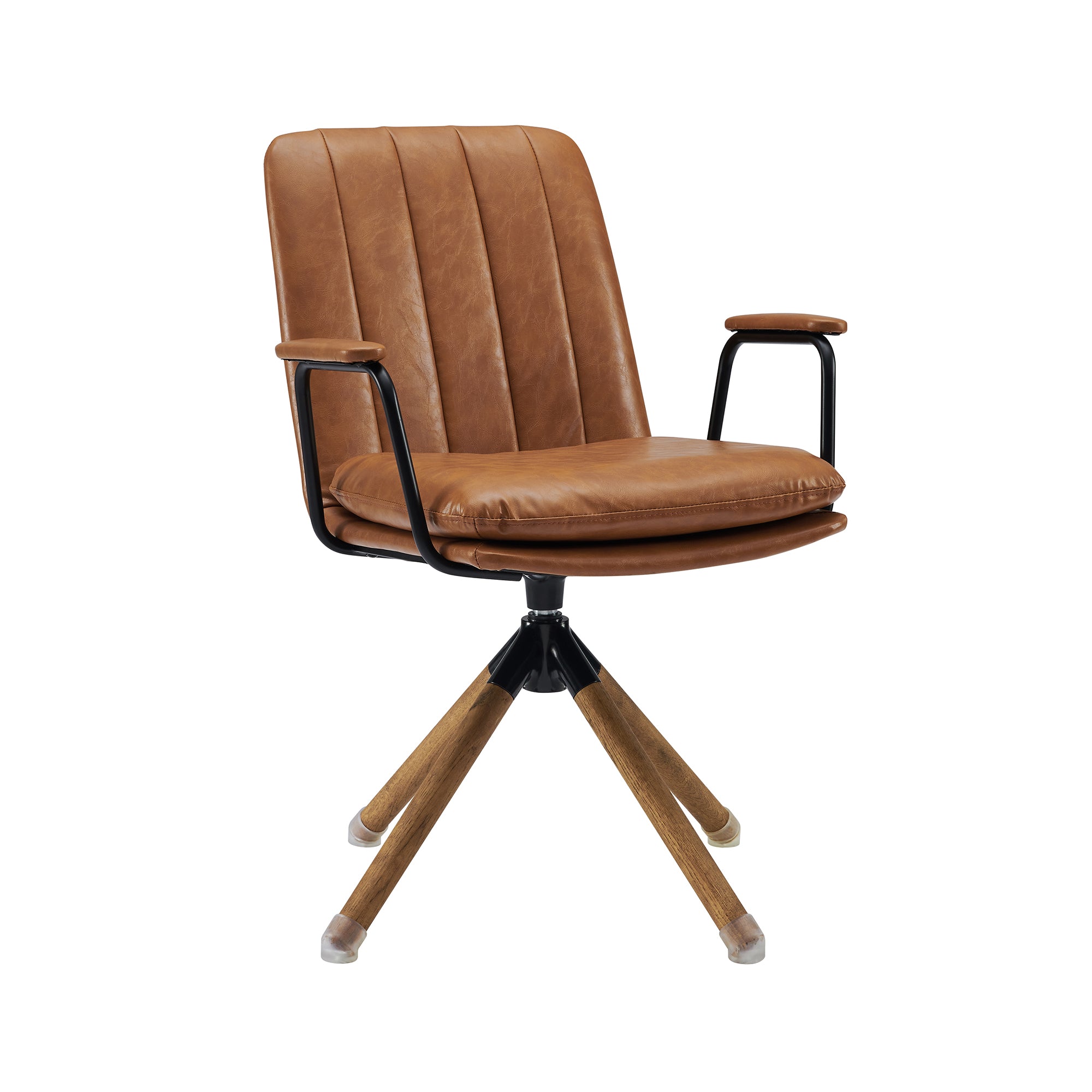 Art Leon Faux Leather Swivel Desk Chair with Oak Wood Legs and Metal A