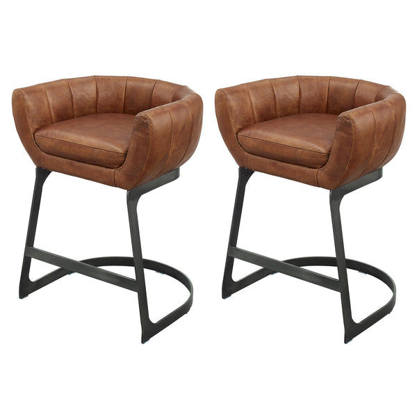 Art Leon Cantilever Genuine Leather Bar Stool with Black Metal Legs