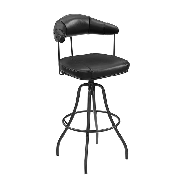 Art Leon Open Backrest Swivel Genuine Leather Bar Stool with Black Metal Legs