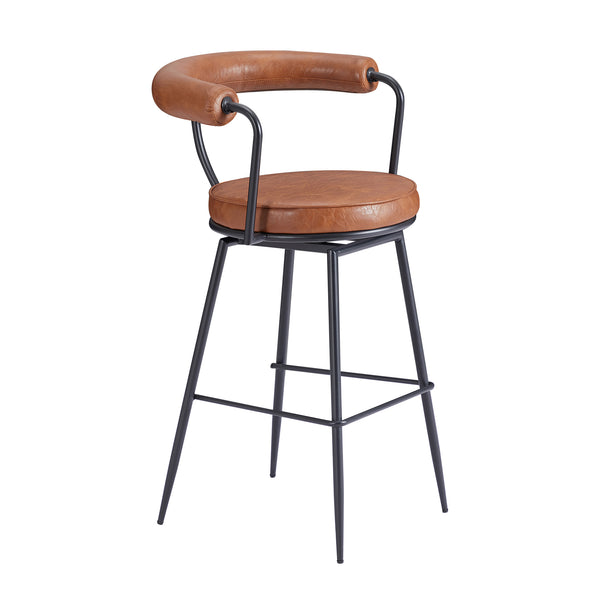 Art Leon Midcentury Modern PU Leather Swivel Bar Stool with Backrest and Chrome Base