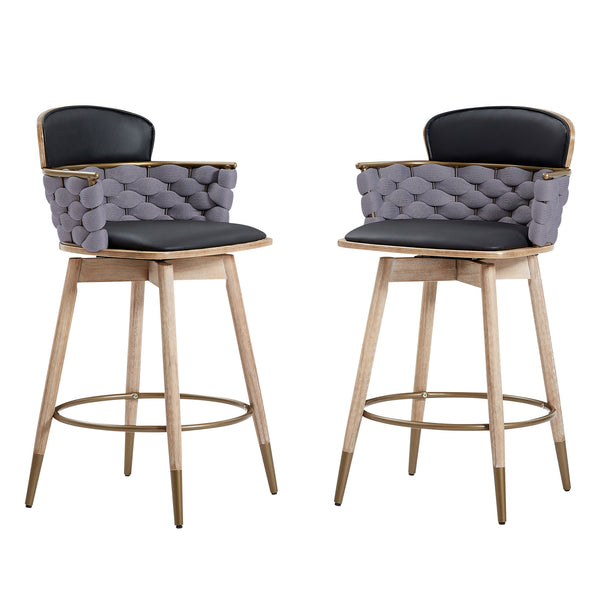 Art Leon Modern Swivel Bar Stool, Fabric Upholstered with Woven Back and Footrest