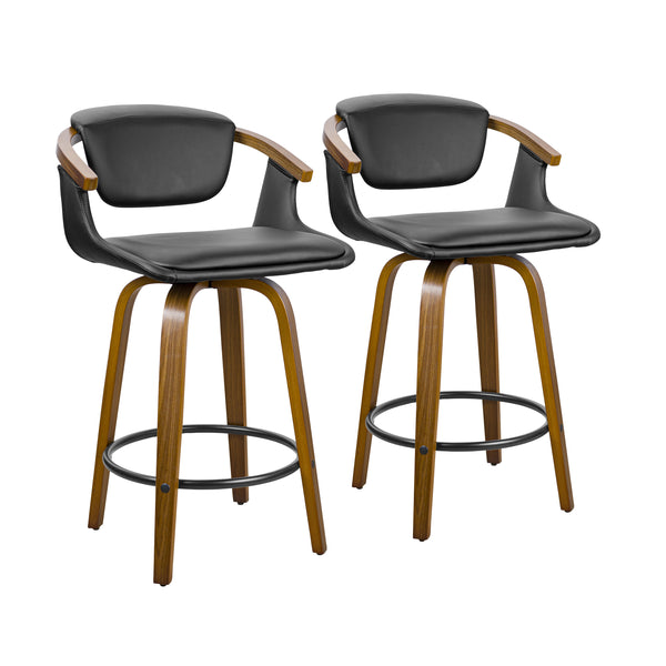 Art Leon Bentwood Open Backrest Swivel Bar Stool with Spacious Upholstery and Metal Footrest Rings