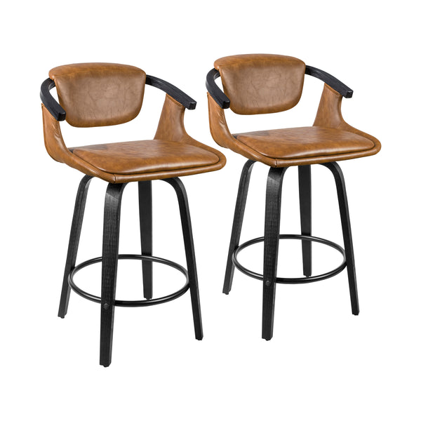 Art Leon Bentwood Open Backrest Swivel Bar Stool with Spacious Upholstery and Metal Footrest Rings