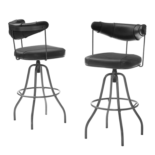 Art Leon Genuine Leather Swivel Bar Stool Industrial Medieval Design with Cutout Backrest