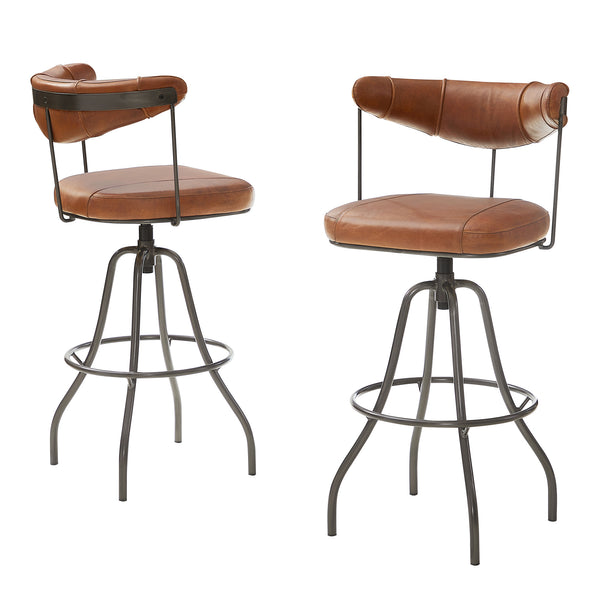 Art Leon Genuine Leather Swivel Bar Stool Industrial Medieval Design with Cutout Backrest