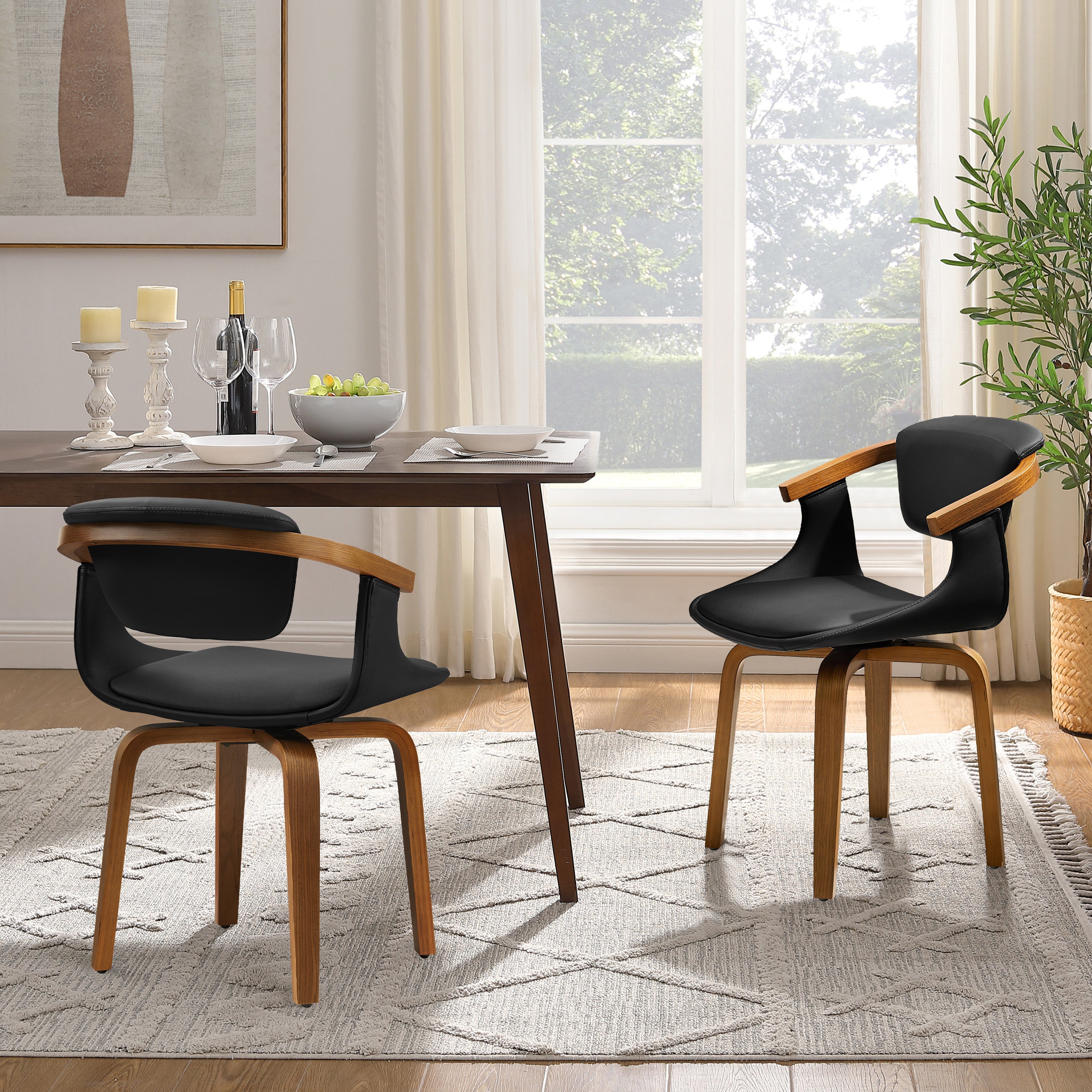 Art Leon PU Leather Swivel Desk Chair with Curved Bentwood Backrest