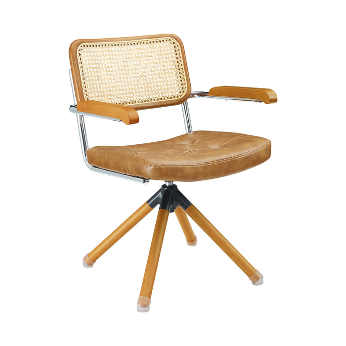Rattan&Oak Arm Swivel Desk Chair | Art Leon