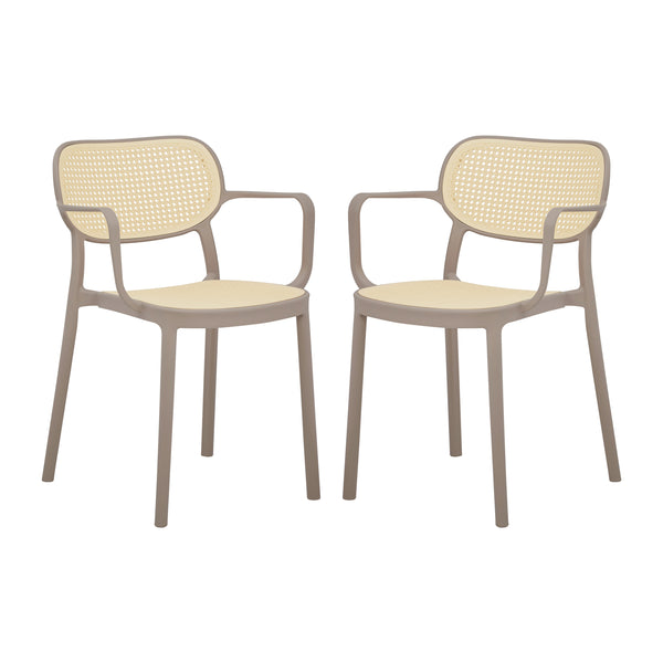 Art Leon Rattan Chic Stackable Plastic Dining Garden Chair Set for Outdoor and Indoor Use with Armrests