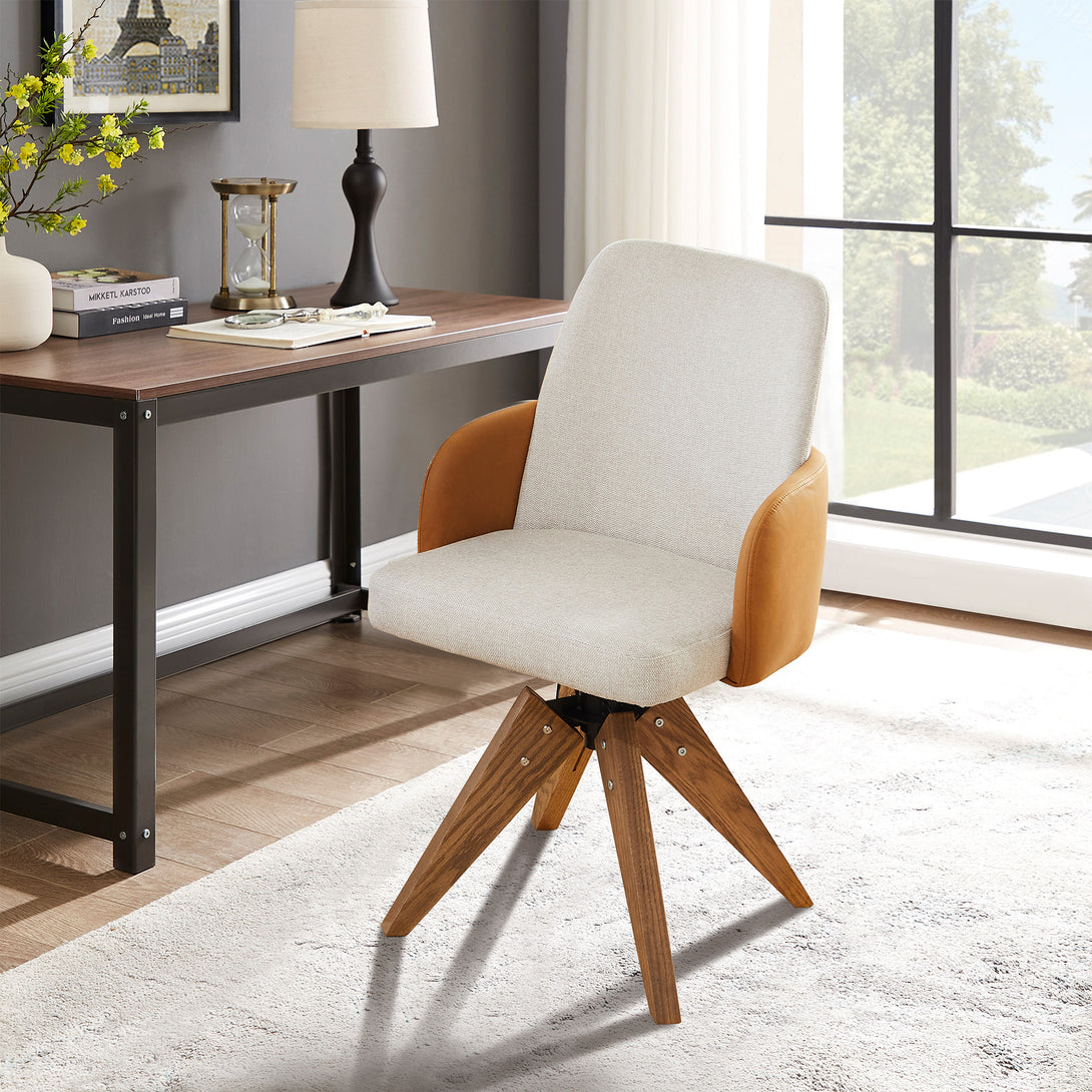 Art Leon Swivel Desk Chair, No Wheels, Liene and PU Leather Collision