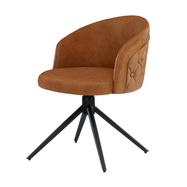 Art Leon Modern Swivel Dining Chair with Button-Tufted Back, Black Metal Legs, and Adjustable Feet