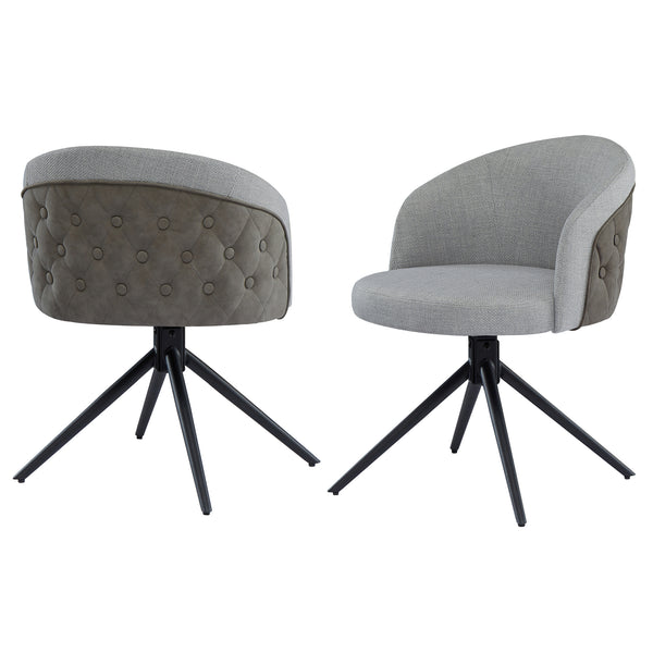 Art Leon Modern Swivel Dining Chair with Button-Tufted Back, Black Metal Legs, and Adjustable Feet