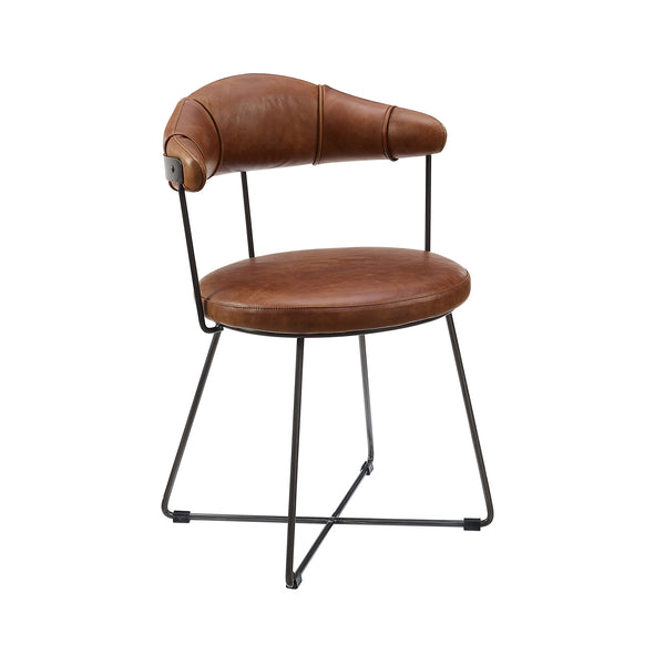 Art Leon Modern Genuine Leather Dining Chair with Armrests, Black Metal Legs, and Scuff-Resistant Feet