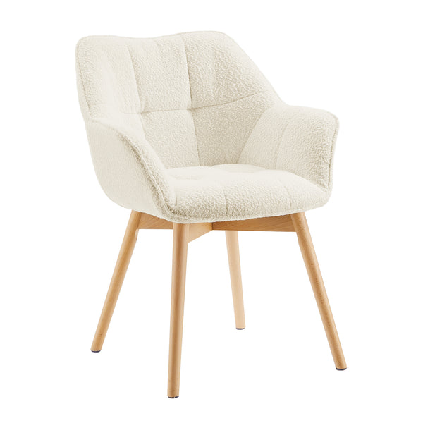 Art Leon Desk Chair with Wood Legs, No Wheels, Boucle Fabric
