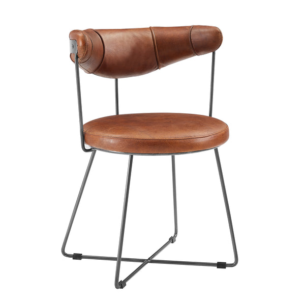 Art Leon Modern Top Grain Genuine Leather Dining Chair with Carbon Steel Legs, Cowhide Horn Design, and Ergonomic Backrest