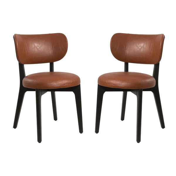 Art Leon Solid Wood Dining Side Chair Set with Leather/ Fabric Upholstery, Armless Design and Curved Backrest
