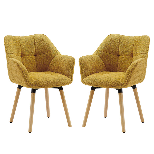 Art Leon Modern Boucle Fabric Swivel Dining Chairs with Arms & Wood Legs