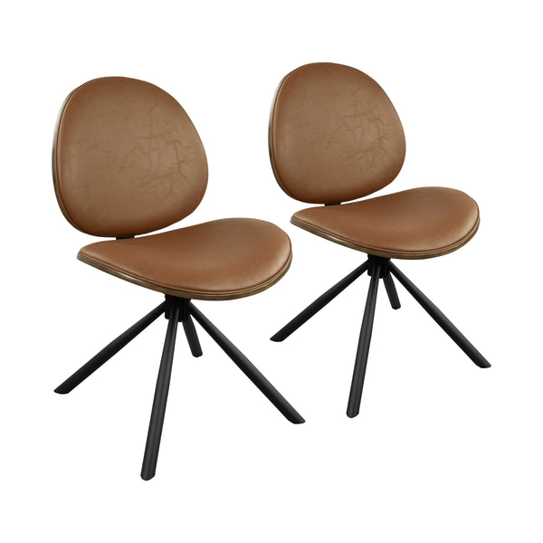 Art Leon Bentwood Leather Swivel Dining Chair -  Birch Veneer, Curved Backrest and Upholstery, Metal Legs