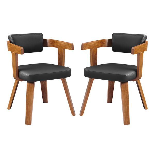 Art Leon Mid Century Modern Bentwood Arm Dining Chair with Walnut Veneer and Curved Backrest