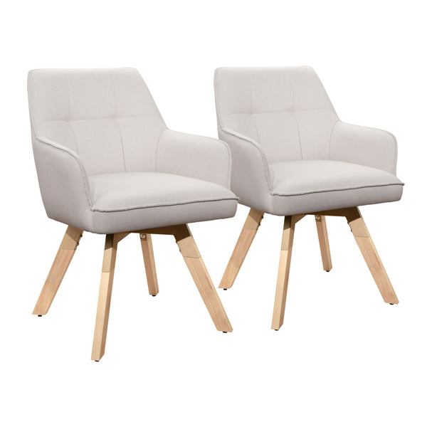 Art Leon Mid-Century Modern Fabric Swivel Dining Chairs with Arms & Beech Wood Legs, Without Wheels