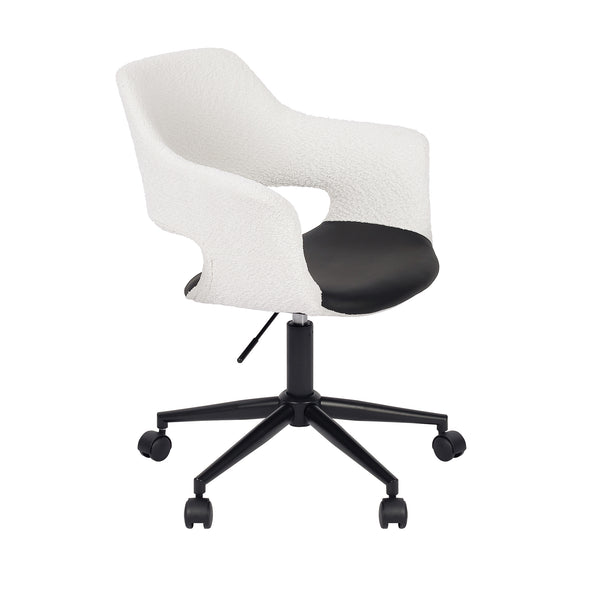 Art Leon Modern PU Leather and Sherpa Fabric Swivel Office Chair with Wheels, Black Metal Frame, and Adjustable Height