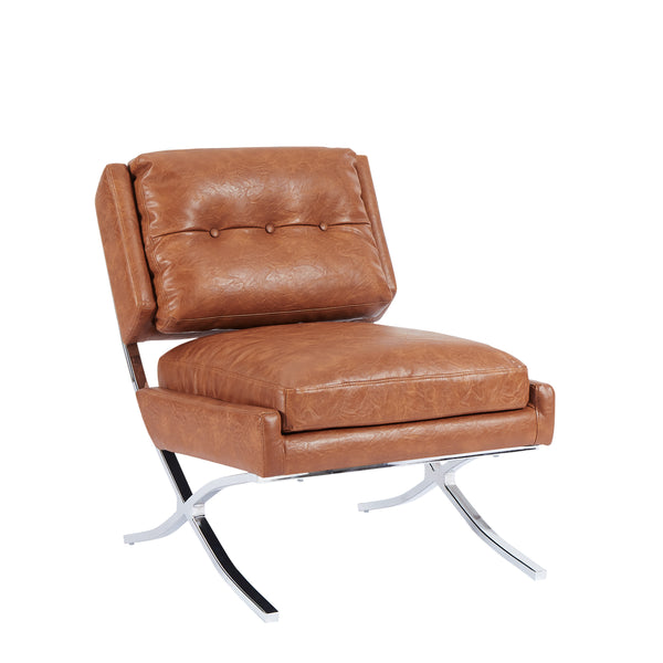 Art Leon Tufted Leather/ Velvet Upholstered Accent Slipper Chair with Cross Metal Base, Armless Design