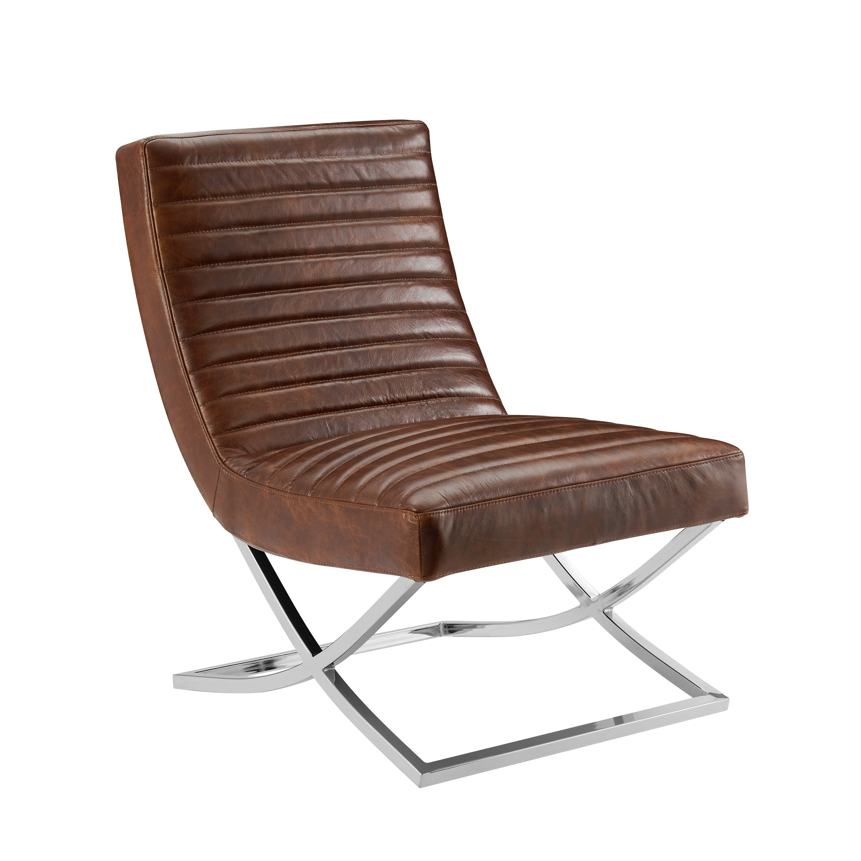 Art Leon Genuine Leather Accent Lounge Chair with Cross Aluminum Alloy Metal Base
