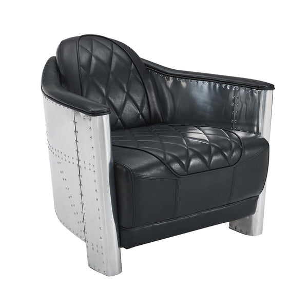 [Resale] Art Leon Genuine Leather Accent Chair with Aluminum Patchwork