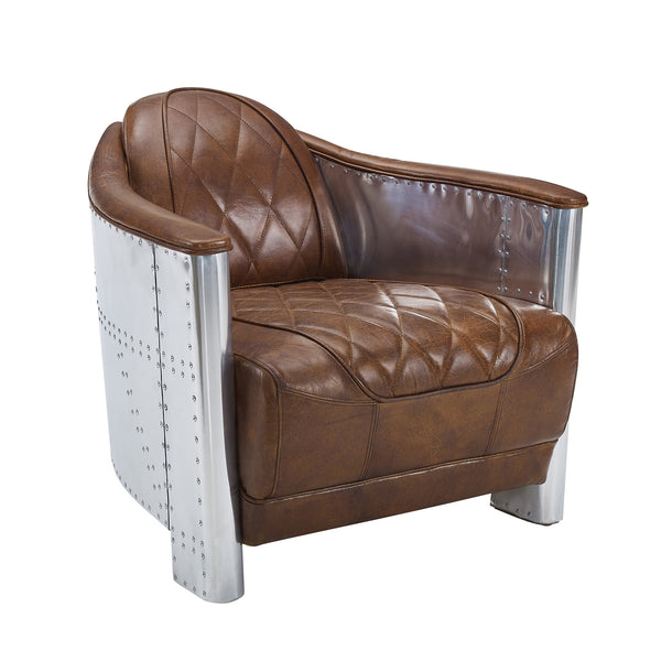 Art Leon Genuine Leather Accent Chair with Aluminum Patchwork