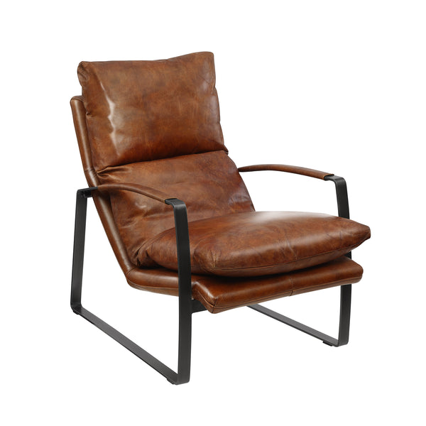 Art Leon Top Grain Genuine Leather Accent Lounge Chair, Down Feather Fill