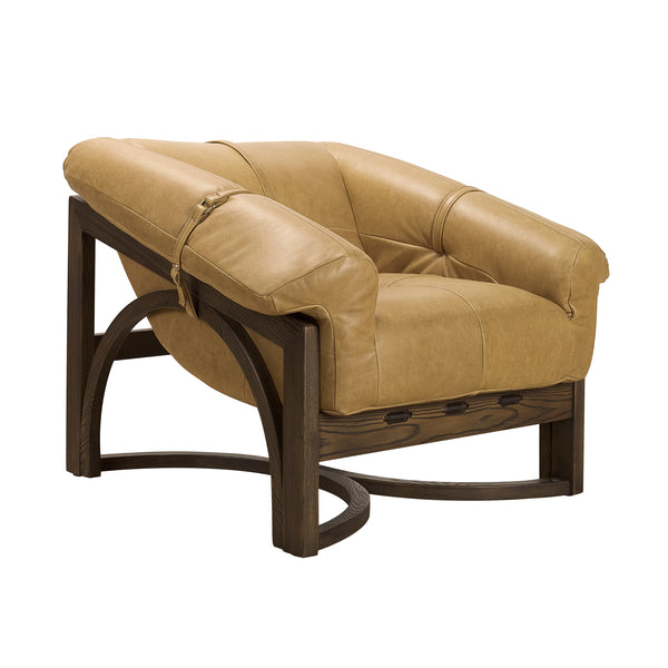 Art Leon Antique Genuine Leather Accent Chair, Saddle Belt Design & Solid Arch Wood Frame