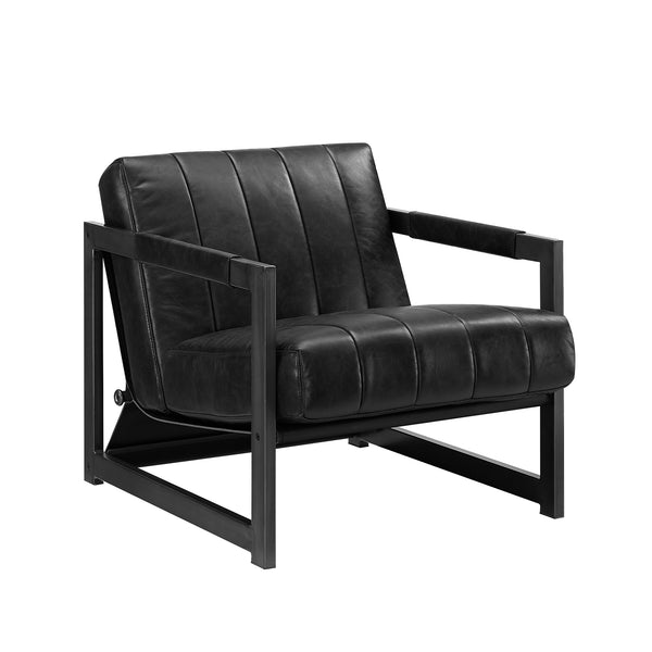 Art Leon Genuine Leather Accent Chair, Black Metal Frame