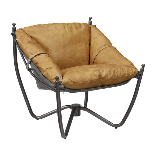 Art Leon Mid Century Genuine Leather Accent Chair