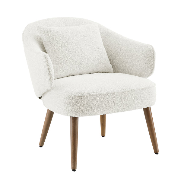 Art Leon Cream Accent Chair with Adjustable Feet and Pillow