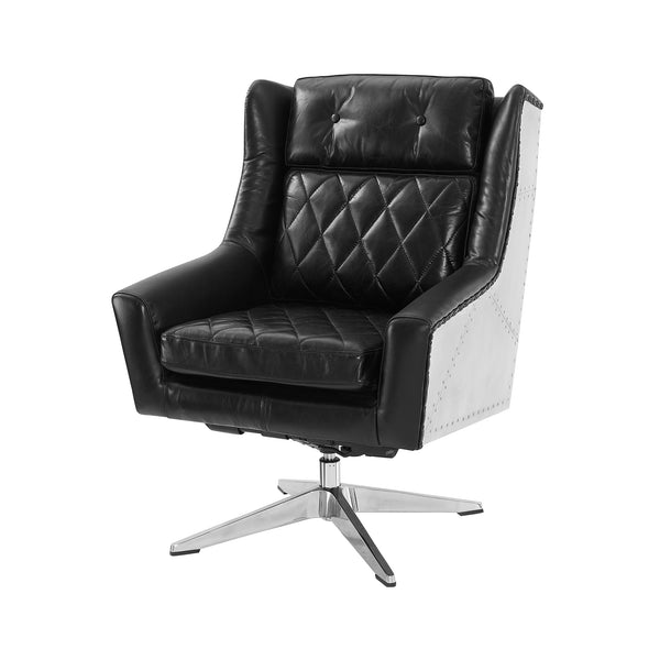 Art Leon Mid-Century Genuine Leather Accent Chair with Aluminum Frame