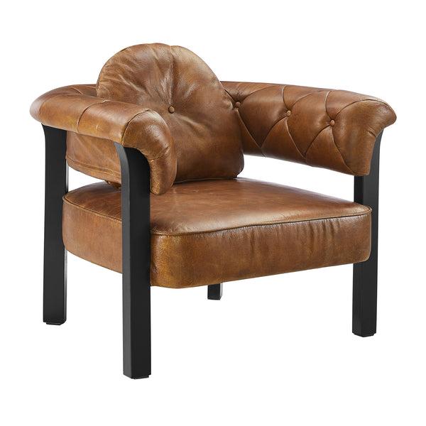 Art Leon Mid-Century Genuine Leather with Removable Pillow and Solid Wood Frame