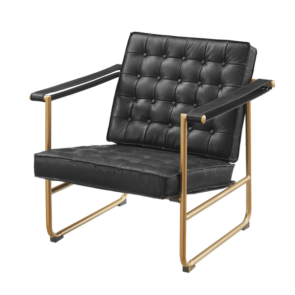 Art Leon Tufted Genuine Leather Upholstered Accent Armchair with Gold Metal Frame, Medieval Luxury Design