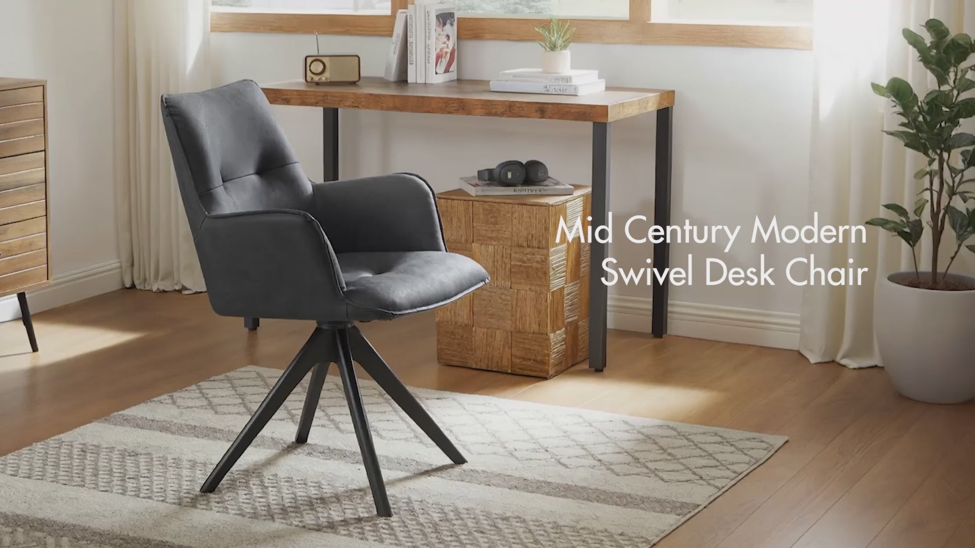 Showcase video of Black Pyramid Swivel Accent Chair PU Leather Upholstery