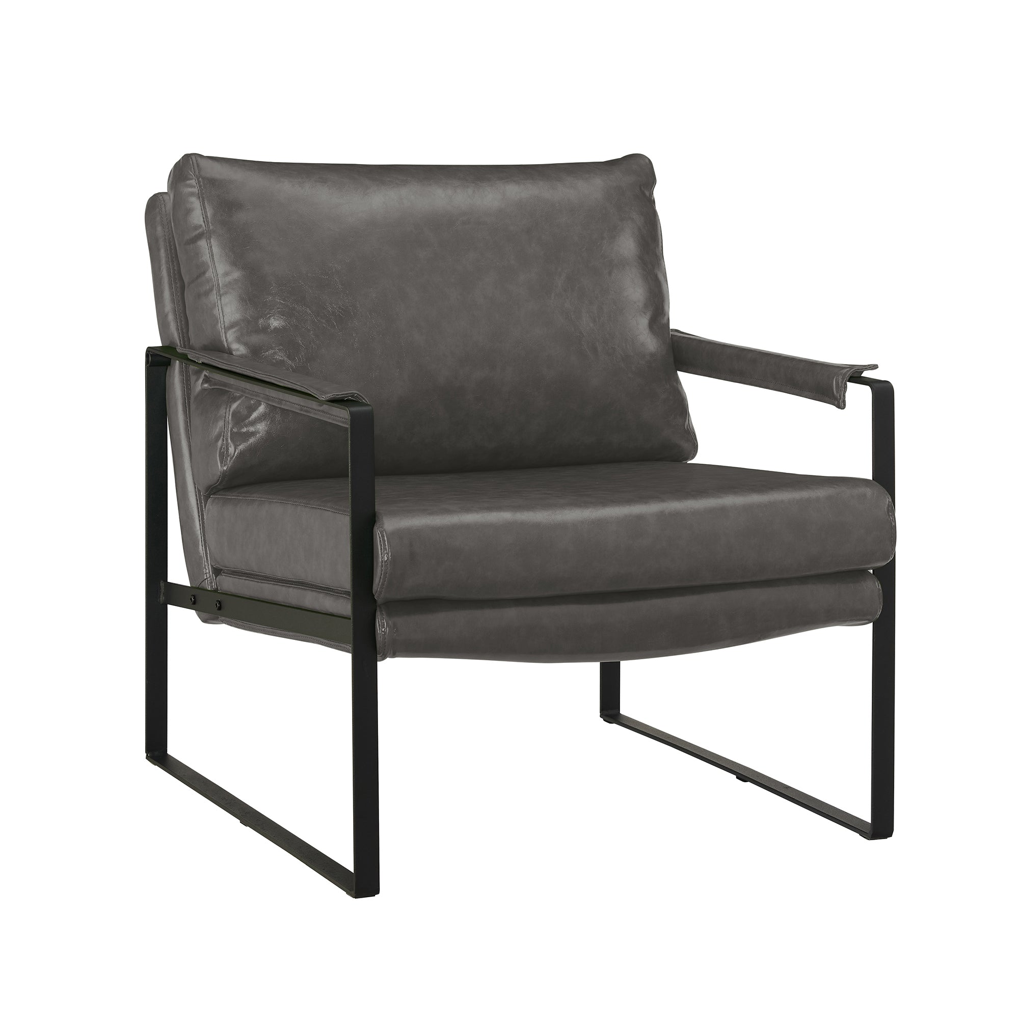 Black leather chair online metal frame